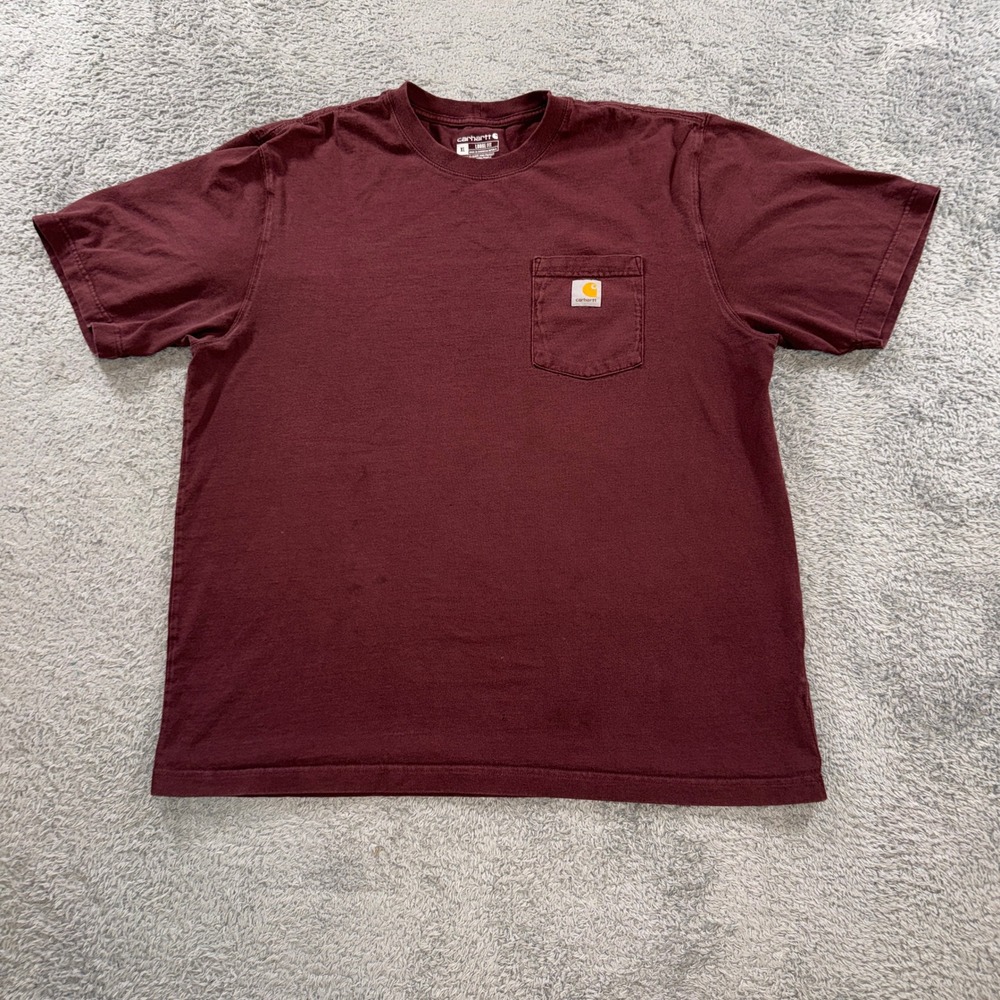 Carhartt Pocket T Shirt XL Burgundy Mens Loose Fit Short Sleeve Crew Neck Tee